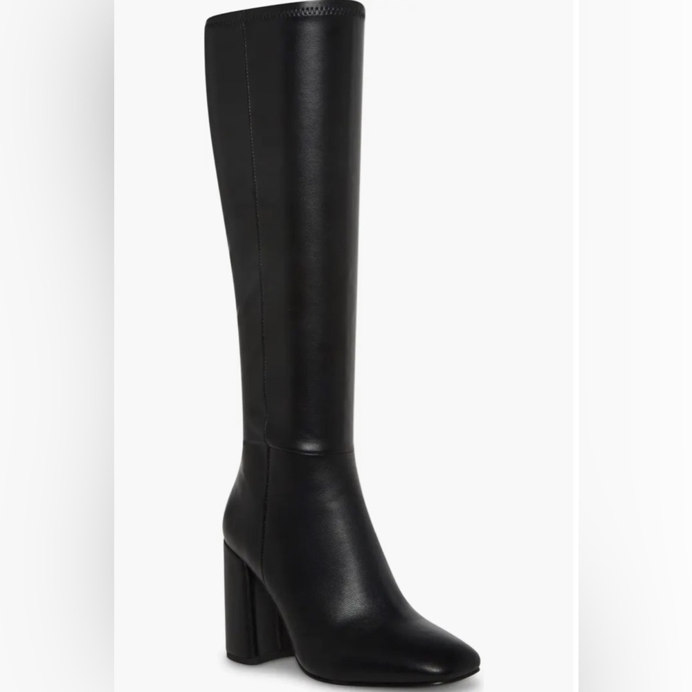 Steve Madden Black Leather Liza’s Chunky Block Heel High Knee Boots Sz8